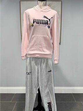 Puma Light Pink Hoodie with Gray Sweatpants SpongeBob edition